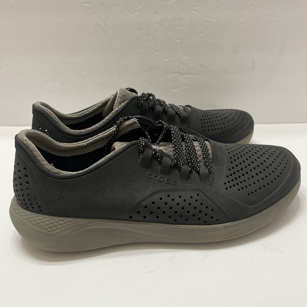 Crocs LiteRide 360 Pacer Trainers Men's 10 Black Slate Gray Lace-Up Sneakers